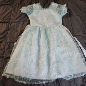 New Kensie Girl Butterfly Puff Sleeve Special Occasion Party Dress Sz 12 Blue